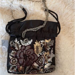 Jessica McClintock Victoria Sequin&Beaded Purse/ShoulderBag.21” Silver Chain NWT